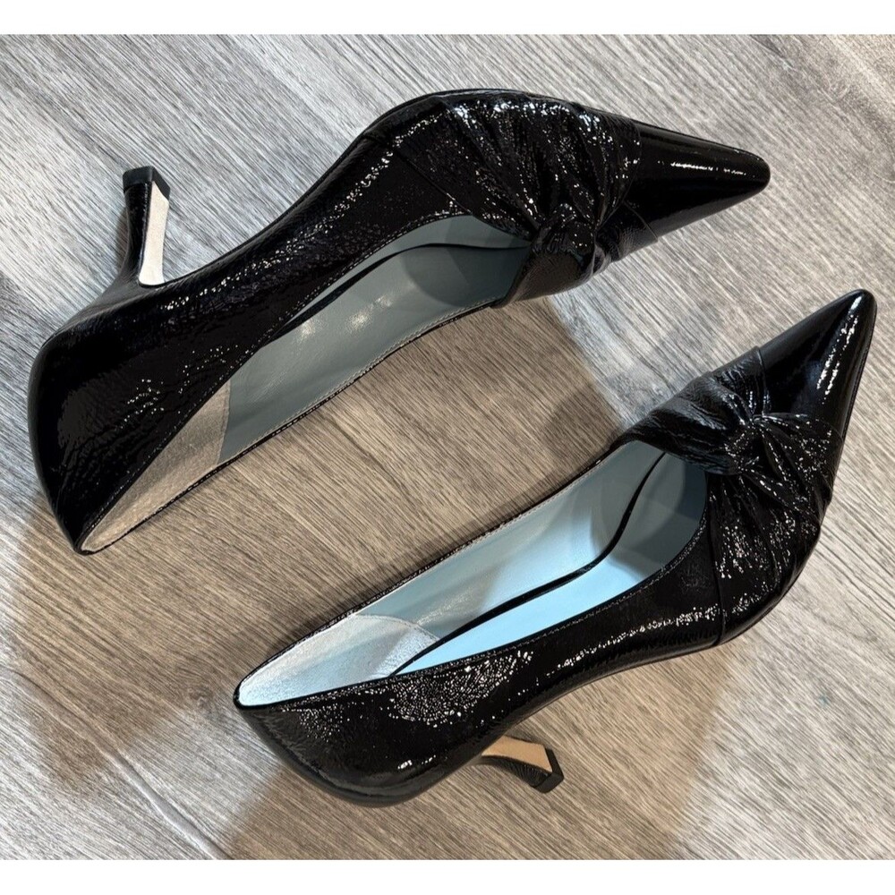 Luxury Black Leather Frances Valentine NY Knot Kitten Heel Pointed Toe 7.5‎ NWOB - Picture 7 of 14